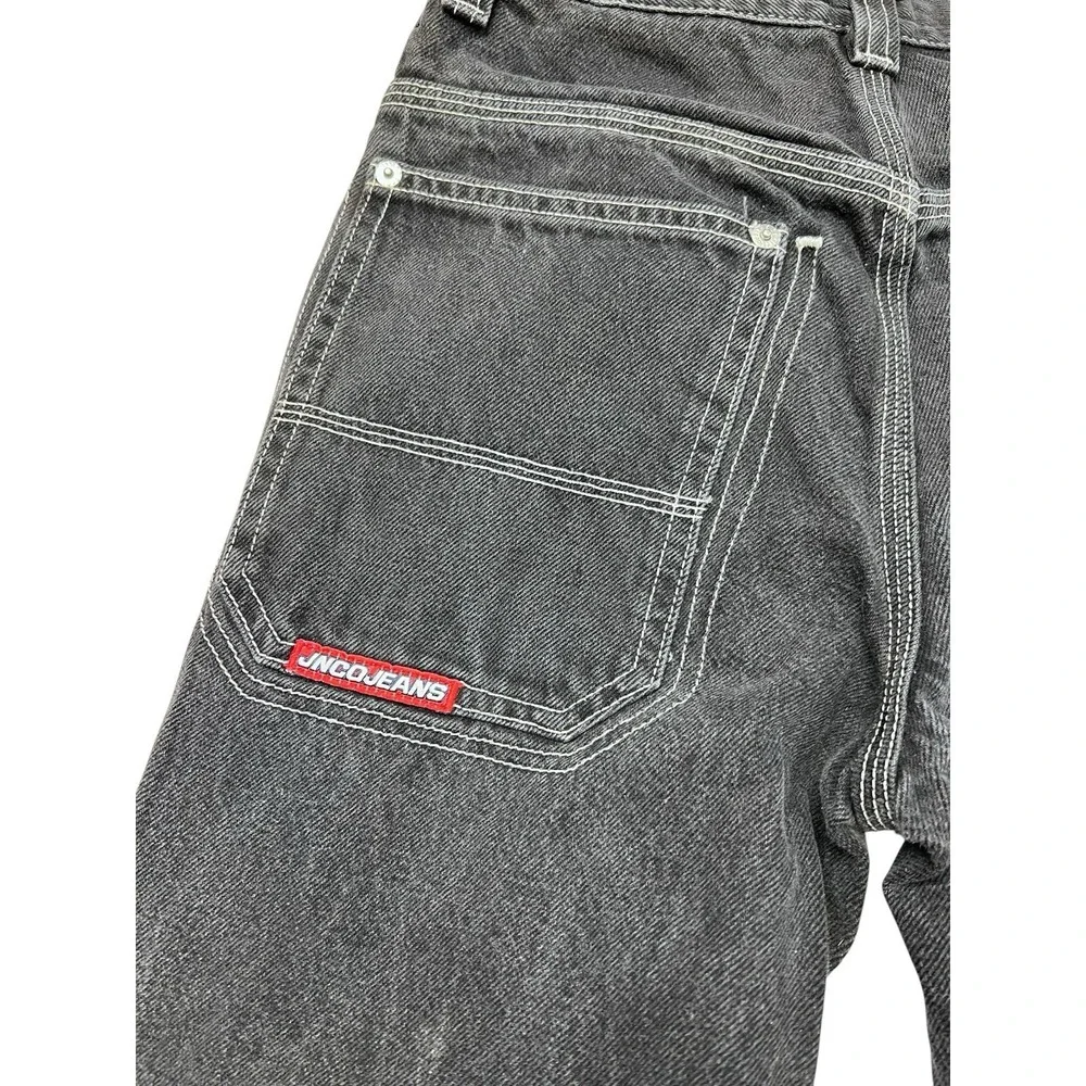 Vintage JNCO Tribal Crown Stripes Baggy Fit Black Jeans‎ Boys 14 Womens 26x26